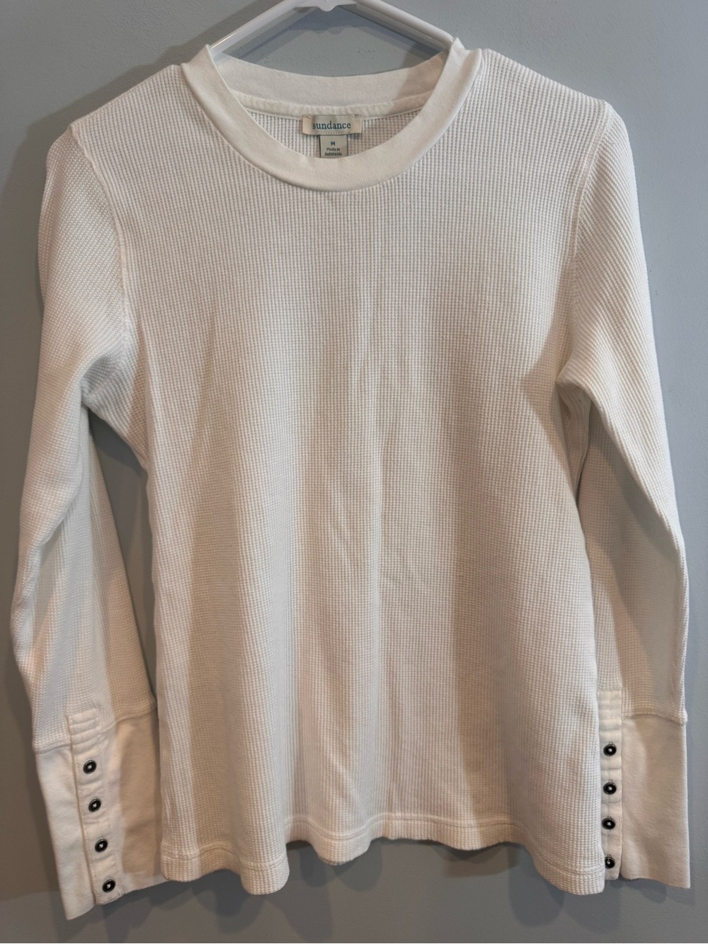 Sundance Waffle Thermal Long Sleeve Crewneck Top with Velvet Trim